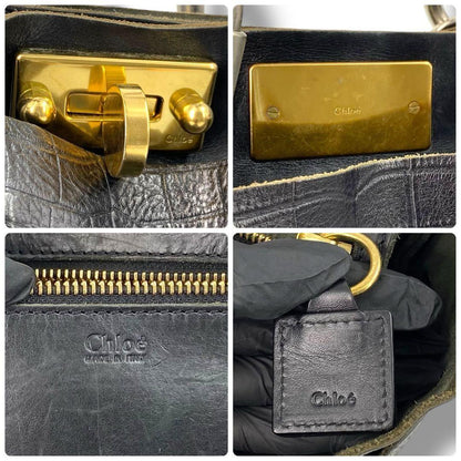 Chloe Hand Bag Tote Purse Cyndi Embossed Leather Black Authentic