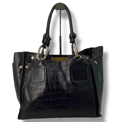 Chloe Hand Bag Tote Purse Cyndi Embossed Leather Black Authentic