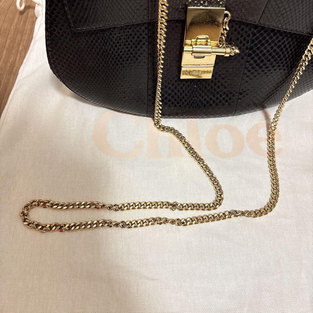 Chloe Shoulder Bag Purse Chain DREW Leather Black Authentic