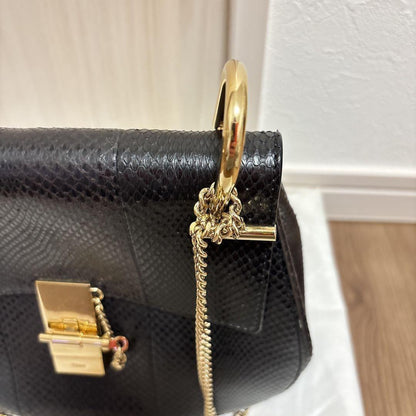 Chloe Shoulder Bag Purse Chain DREW Leather Black Authentic