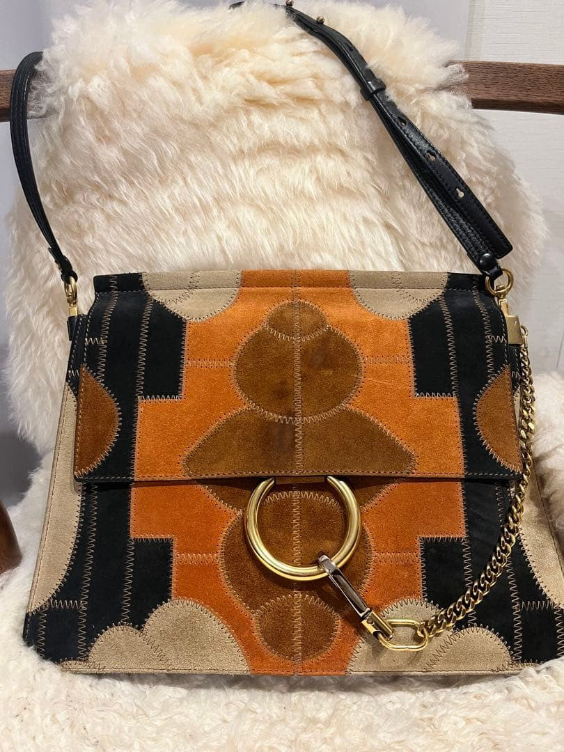 Chloe Shoulder Bag Purse FAYE Suede Multicolor Authentic
