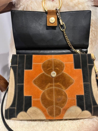 Chloe Shoulder Bag Purse FAYE Suede Multicolor Authentic