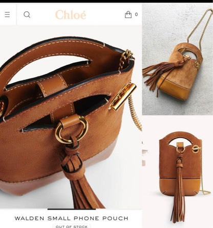 Chloe Smartphone Shoulder Bag Purse WALDEN Suede Leather Brown Authentic
