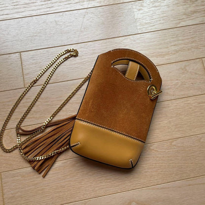 Chloe Smartphone Shoulder Bag Purse WALDEN Suede Leather Brown Authentic