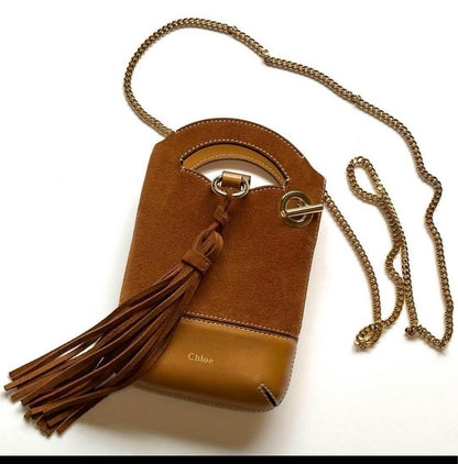 Chloe Smartphone Shoulder Bag Purse WALDEN Suede Leather Brown Authentic