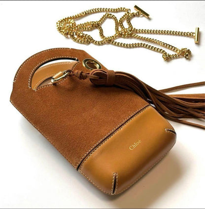 Chloe Smartphone Shoulder Bag Purse WALDEN Suede Leather Brown Authentic