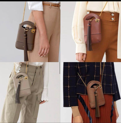 Chloe Smartphone Shoulder Bag Purse WALDEN Suede Leather Brown Authentic