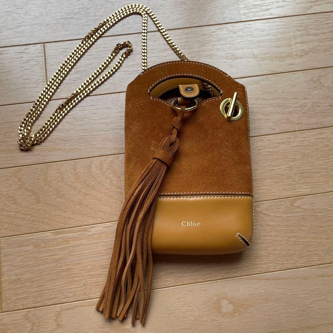 Chloe Smartphone Shoulder Bag Purse WALDEN Suede Leather Brown Authentic