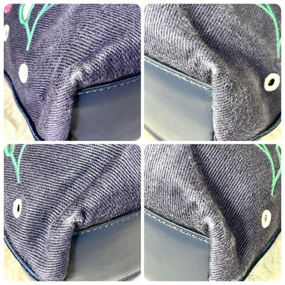 Chloe Hand Shoulder Bag Tote Purse 2way Canvas Navy Authentic