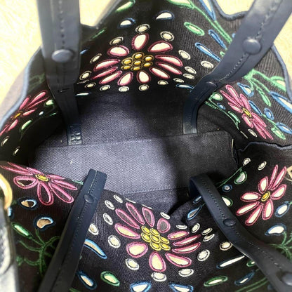 Chloe Hand Shoulder Bag Tote Purse 2way Canvas Navy Authentic