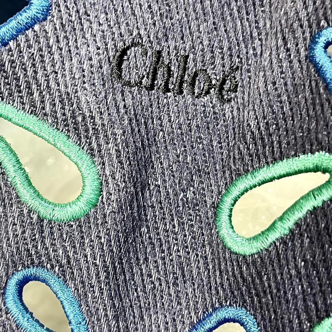 Chloe Hand Shoulder Bag Tote Purse 2way Canvas Navy Authentic