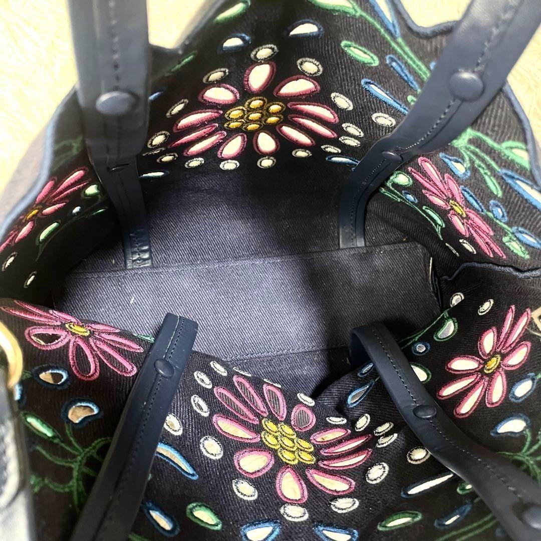 Chloe Hand Shoulder Bag Tote Purse 2way Canvas Navy Authentic