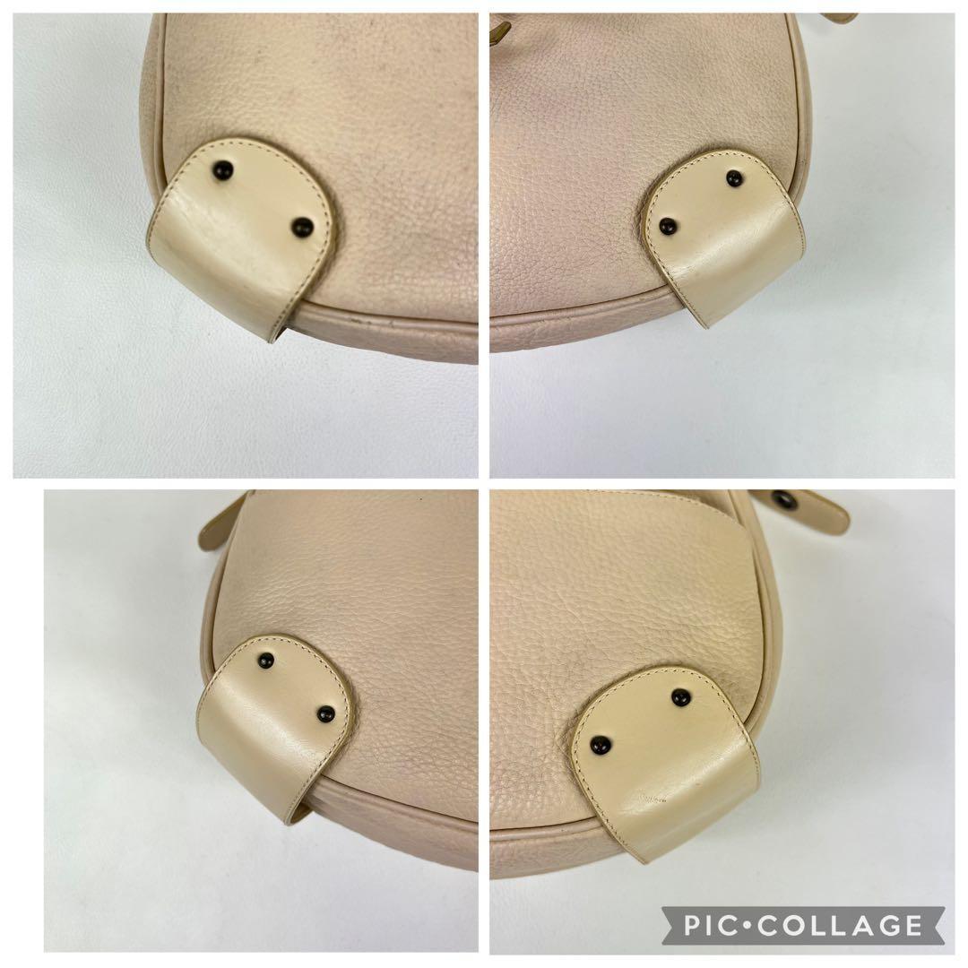 Chloe Accessory Pouch Shoulder Bag Purse Leather Pink Beige Authentic