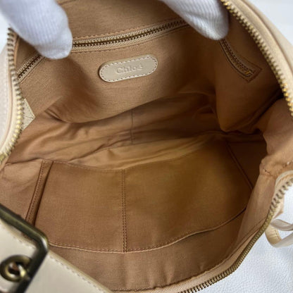 Chloe Accessory Pouch Shoulder Bag Purse Leather Pink Beige Authentic
