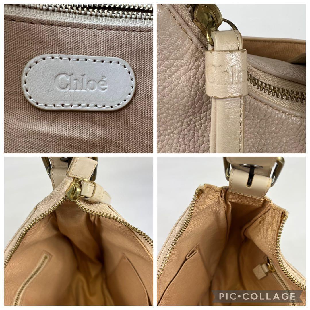Chloe Accessory Pouch Shoulder Bag Purse Leather Pink Beige Authentic