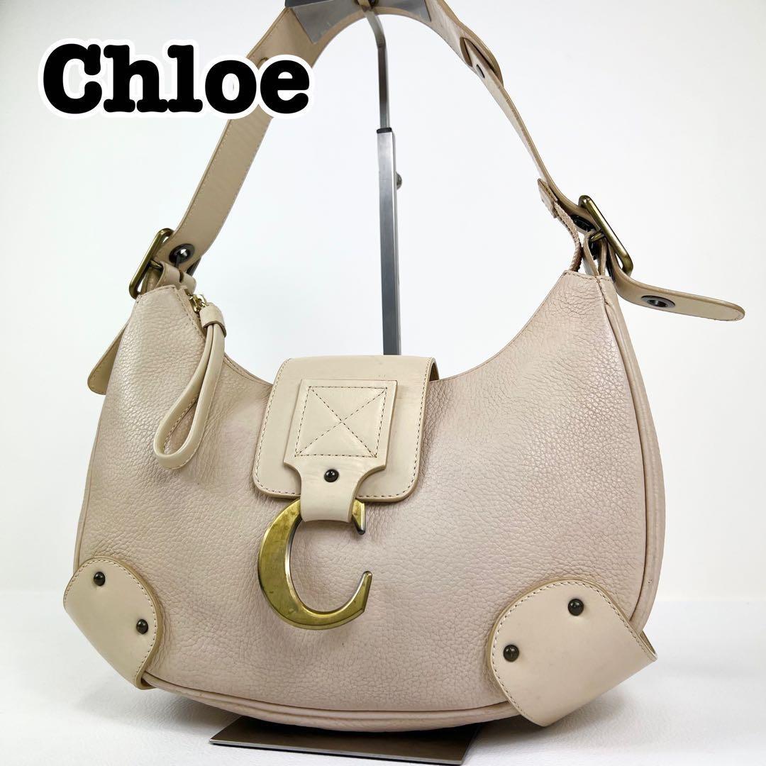 Chloe Accessory Pouch Shoulder Bag Purse Leather Pink Beige Authentic