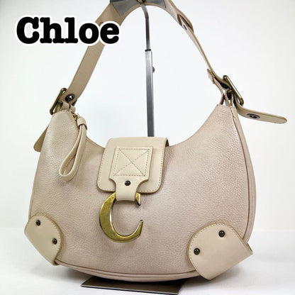 Chloe Accessory Pouch Shoulder Bag Purse Leather Pink Beige Authentic