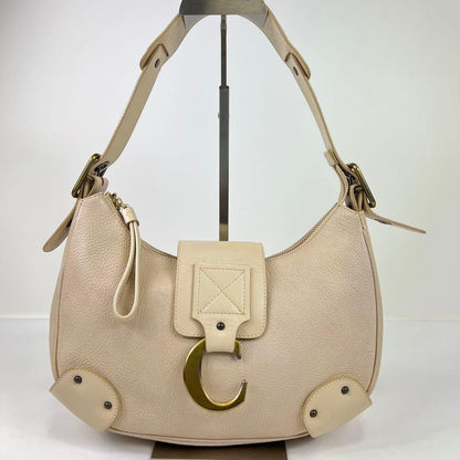 Chloe Accessory Pouch Shoulder Bag Purse Leather Pink Beige Authentic