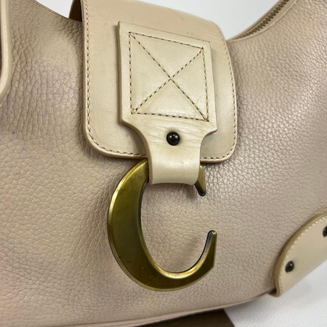 Chloe Accessory Pouch Shoulder Bag Purse Leather Pink Beige Authentic