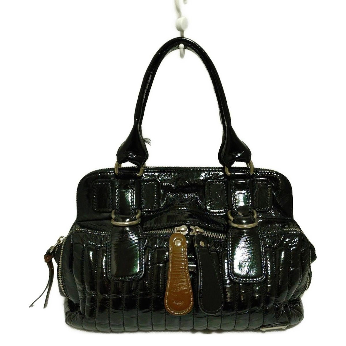 Chloe Hand Bag Tote Purse Bay Patent Leather Black Authentic