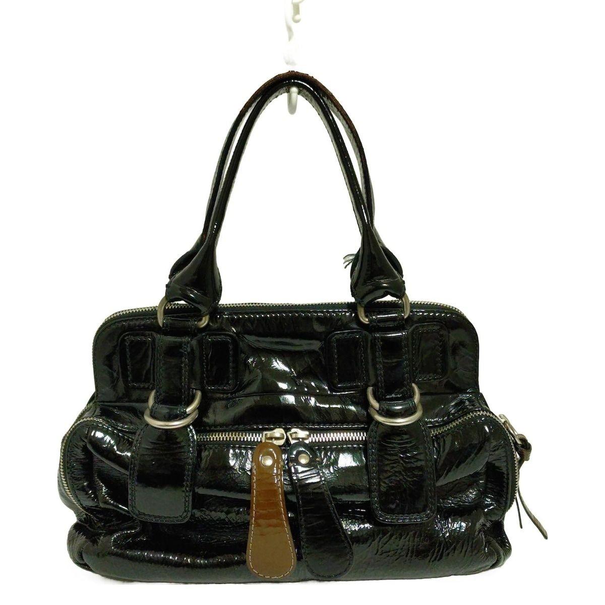 Chloe Hand Bag Tote Purse Bay Patent Leather Black Authentic