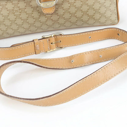 CELINE Shoulder Bag Purse Macadam Leather Coated Canvas Beige Authentic