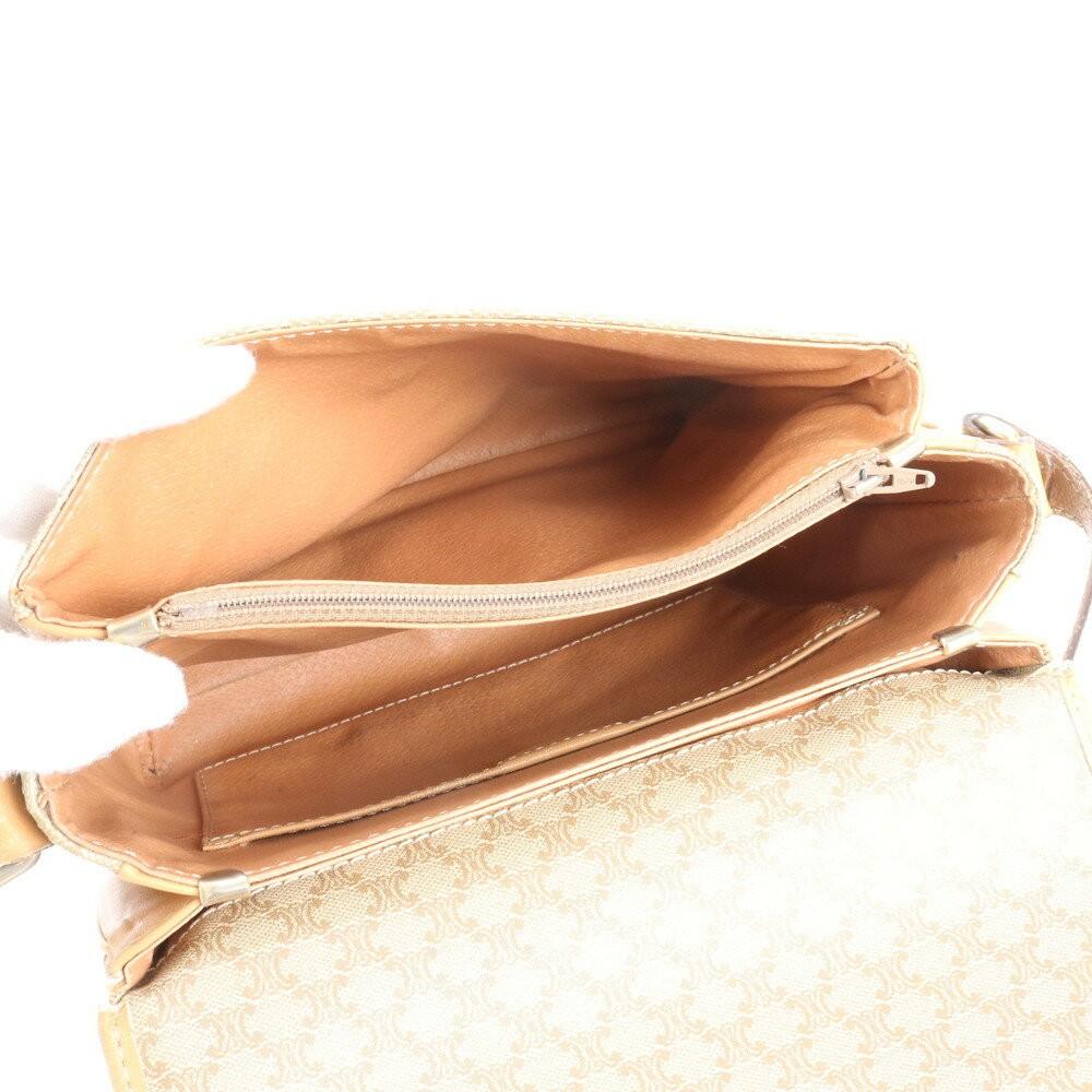 CELINE Shoulder Bag Purse Macadam Leather Coated Canvas Beige Authentic