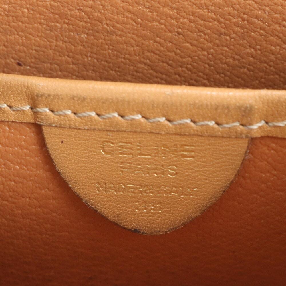 CELINE Shoulder Bag Purse Macadam Leather Coated Canvas Beige Authentic