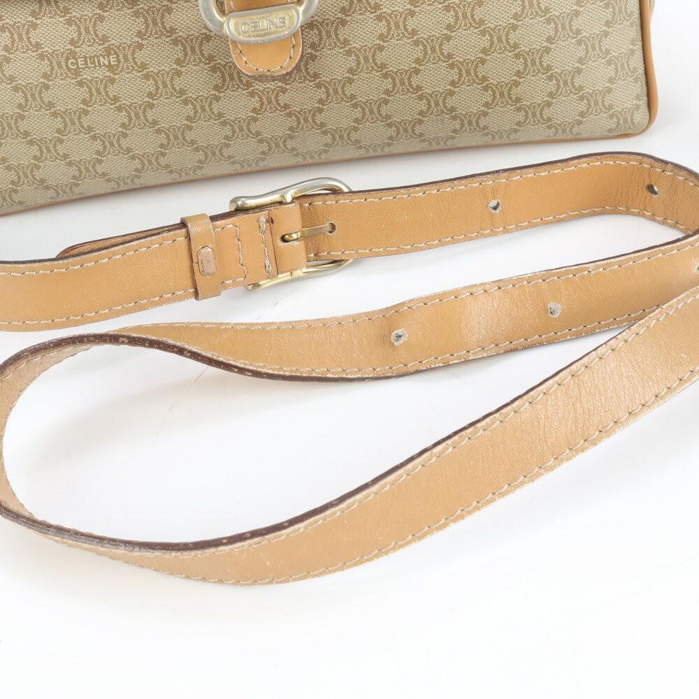 CELINE Shoulder Bag Purse Macadam Leather Coated Canvas Beige Authentic