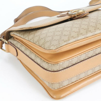 CELINE Shoulder Bag Purse Macadam Leather Coated Canvas Beige Authentic