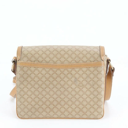 CELINE Shoulder Bag Purse Macadam Leather Coated Canvas Beige Authentic