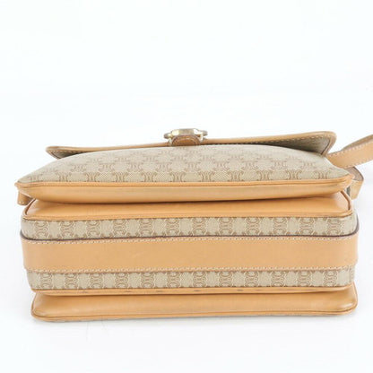 CELINE Shoulder Bag Purse Macadam Leather Coated Canvas Beige Authentic