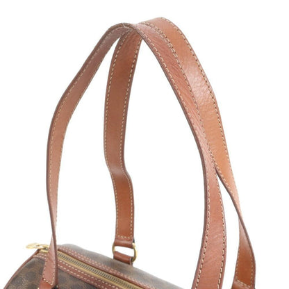 CELINE Hand Bag Tote Purse Mini Boston Macadam Leather Coated Canvas Brown Auth