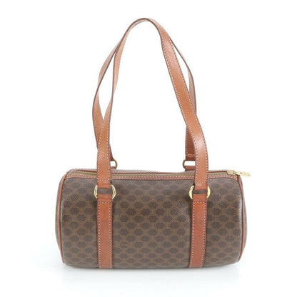 CELINE Hand Bag Tote Purse Mini Boston Macadam Leather Coated Canvas Brown Auth