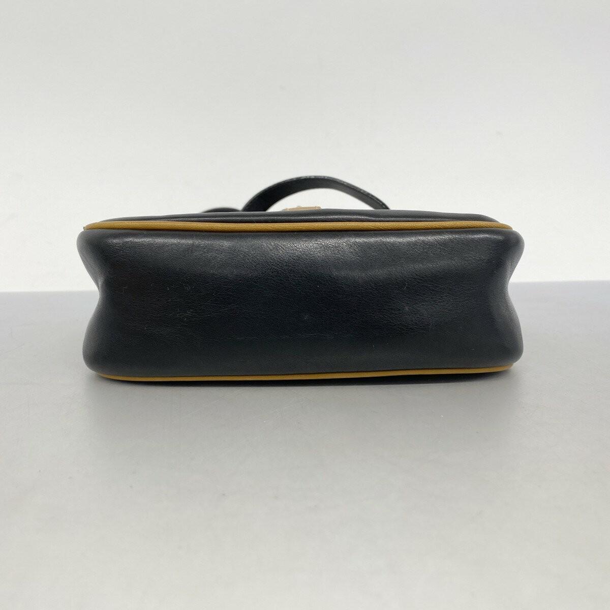 CELINE Shoulder Bag Purse Macadam Leather Brown Black Authentic