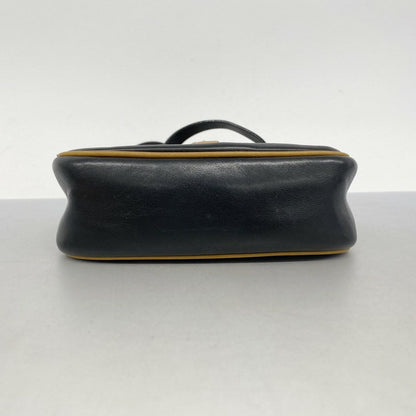 CELINE Shoulder Bag Purse Macadam Leather Brown Black Authentic