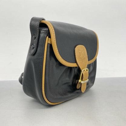 CELINE Shoulder Bag Purse Macadam Leather Brown Black Authentic