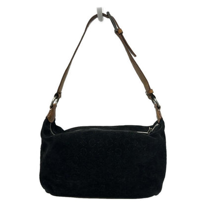 CELINE Hand Bag Tote Purse C Macadam Suede Leather Black Light Brown Authentic