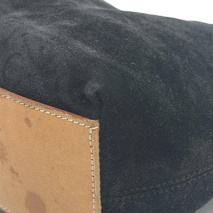CELINE Hand Bag Tote Purse C Macadam Suede Leather Black Light Brown Authentic