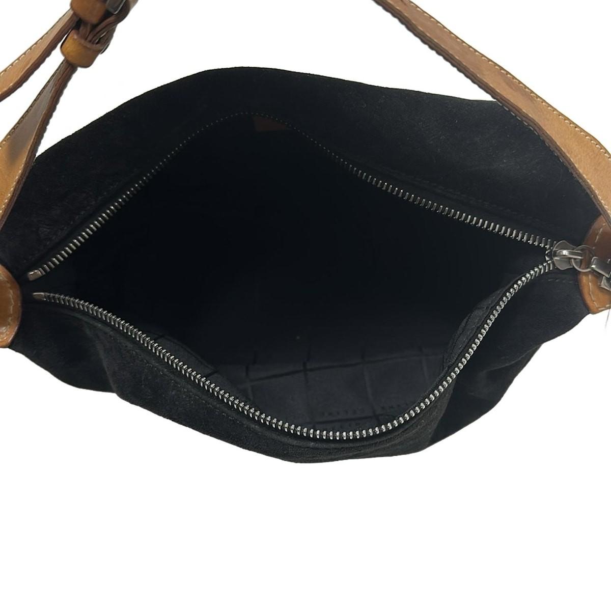 CELINE Hand Bag Tote Purse C Macadam Suede Leather Black Light Brown Authentic