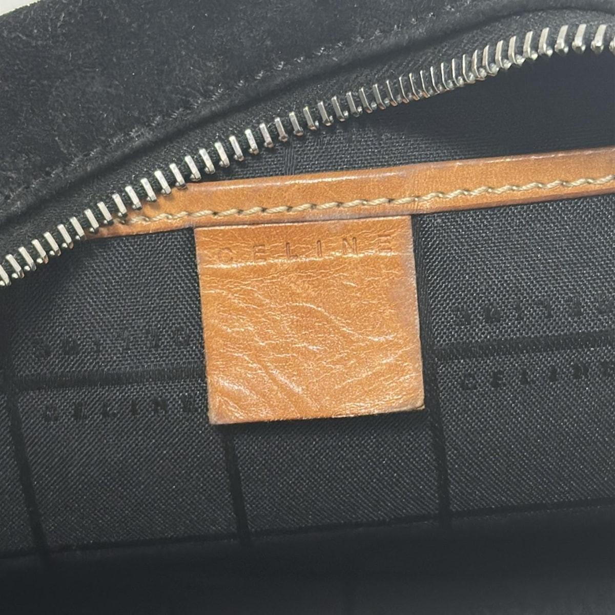 CELINE Hand Bag Tote Purse C Macadam Suede Leather Black Light Brown Authentic