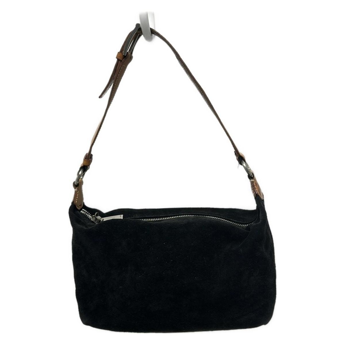 CELINE Hand Bag Tote Purse C Macadam Suede Leather Black Light Brown Authentic