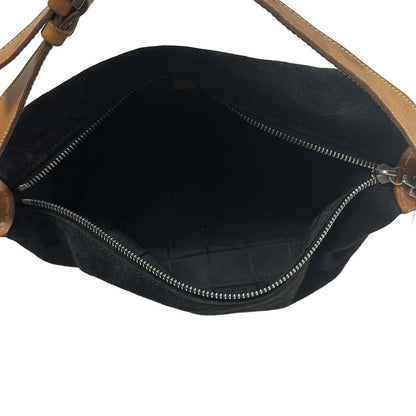 CELINE Hand Bag Tote Purse C Macadam Suede Leather Black Light Brown Authentic