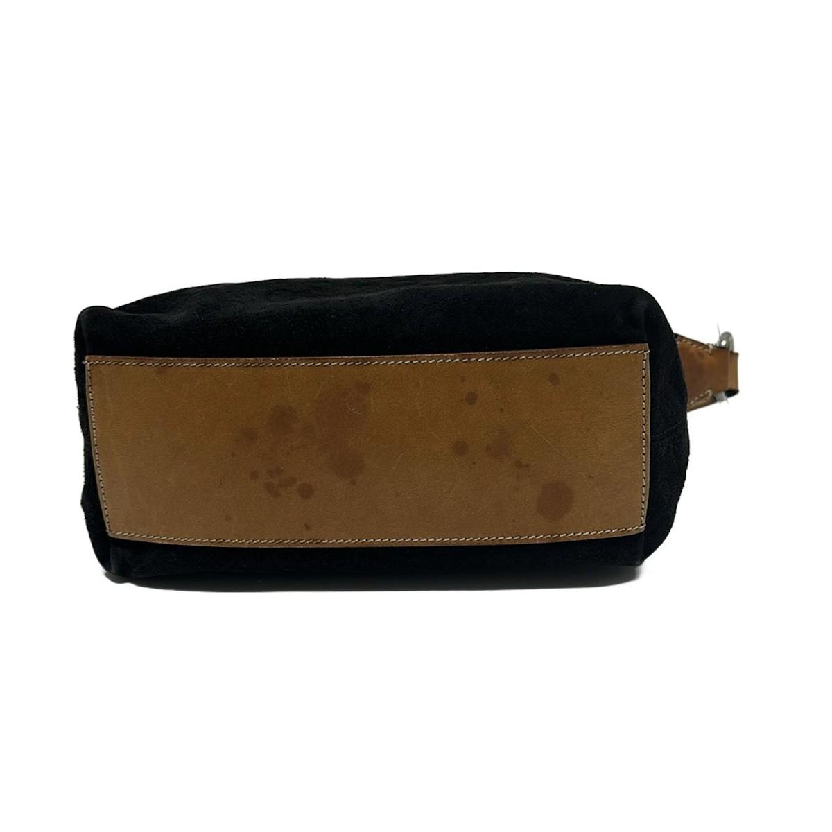 CELINE Hand Bag Tote Purse C Macadam Suede Leather Black Light Brown Authentic