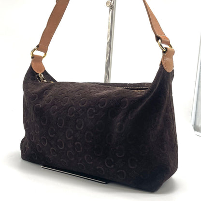 CELINE Shoulder Bag Purse C Macadam Suede Leather Brown Authentic