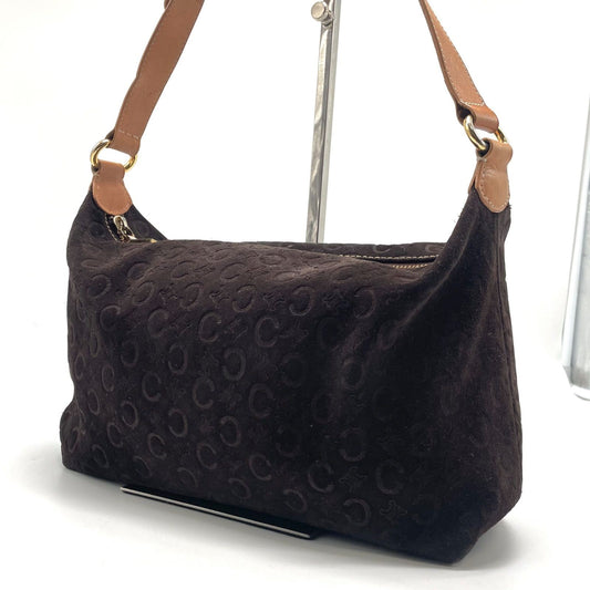 CELINE Shoulder Bag Purse C Macadam Suede Leather Brown Authentic