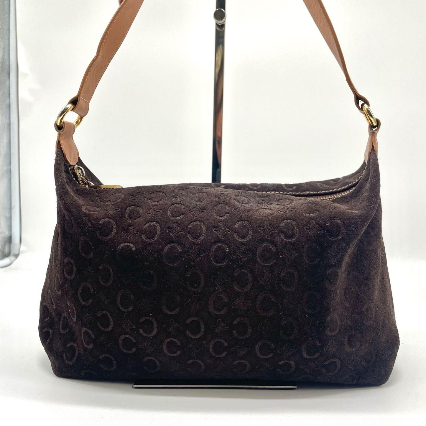 CELINE Shoulder Bag Purse C Macadam Suede Leather Brown Authentic