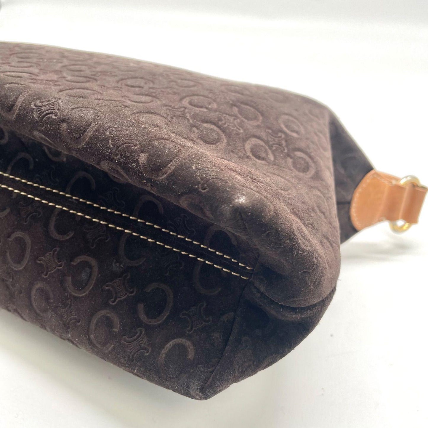 CELINE Shoulder Bag Purse C Macadam Suede Leather Brown Authentic