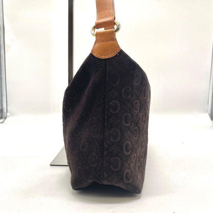 CELINE Shoulder Bag Purse C Macadam Suede Leather Brown Authentic