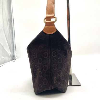 CELINE Shoulder Bag Purse C Macadam Suede Leather Brown Authentic